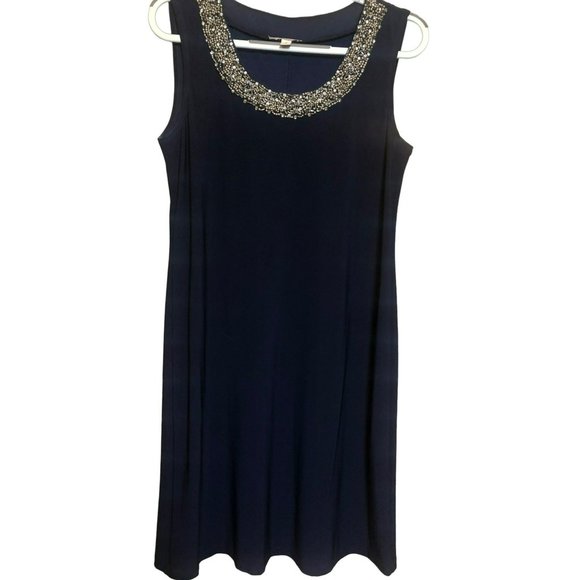 CB Elegant 2 Piece Sleeveless Shift Dress w/Sheer Jacket Sz 8 Navy, Wedding, MOB - Picture 2 of 10